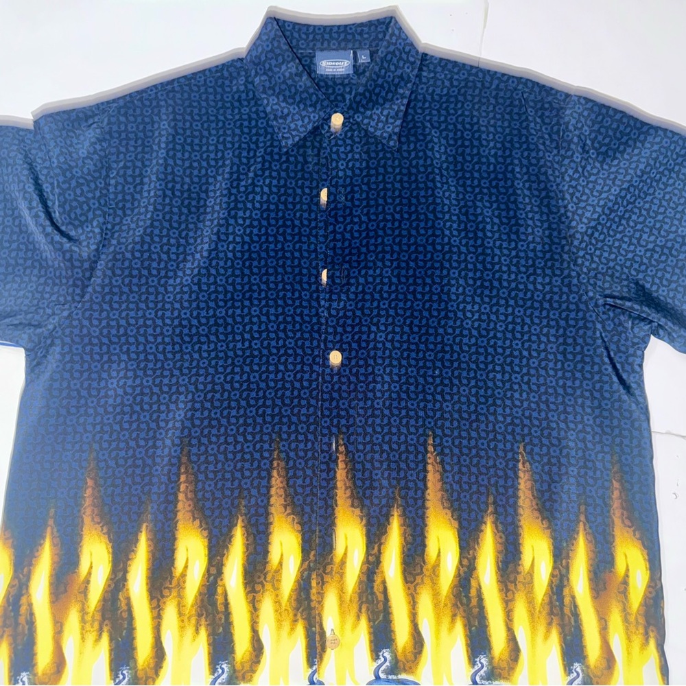 Men's Navy Skeleton and Flame Casual Shirt